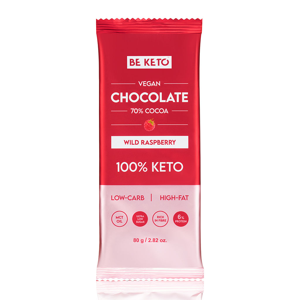 Vegansk Keto-Sjokolade + MCT-Olje – Villbringebær 80g